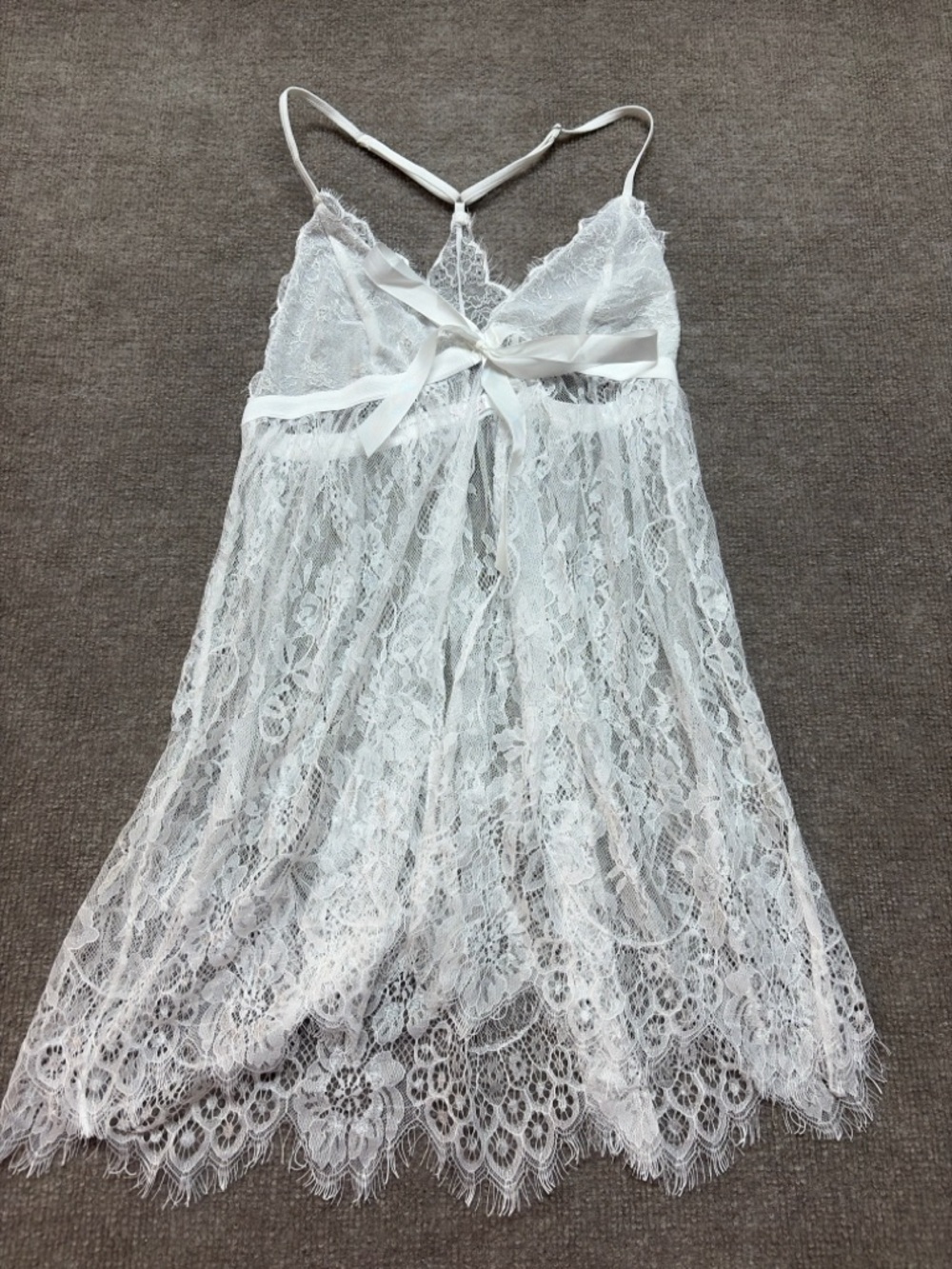 White Lace Babydoll Chemise Nightwear with Satin Bow 0897
